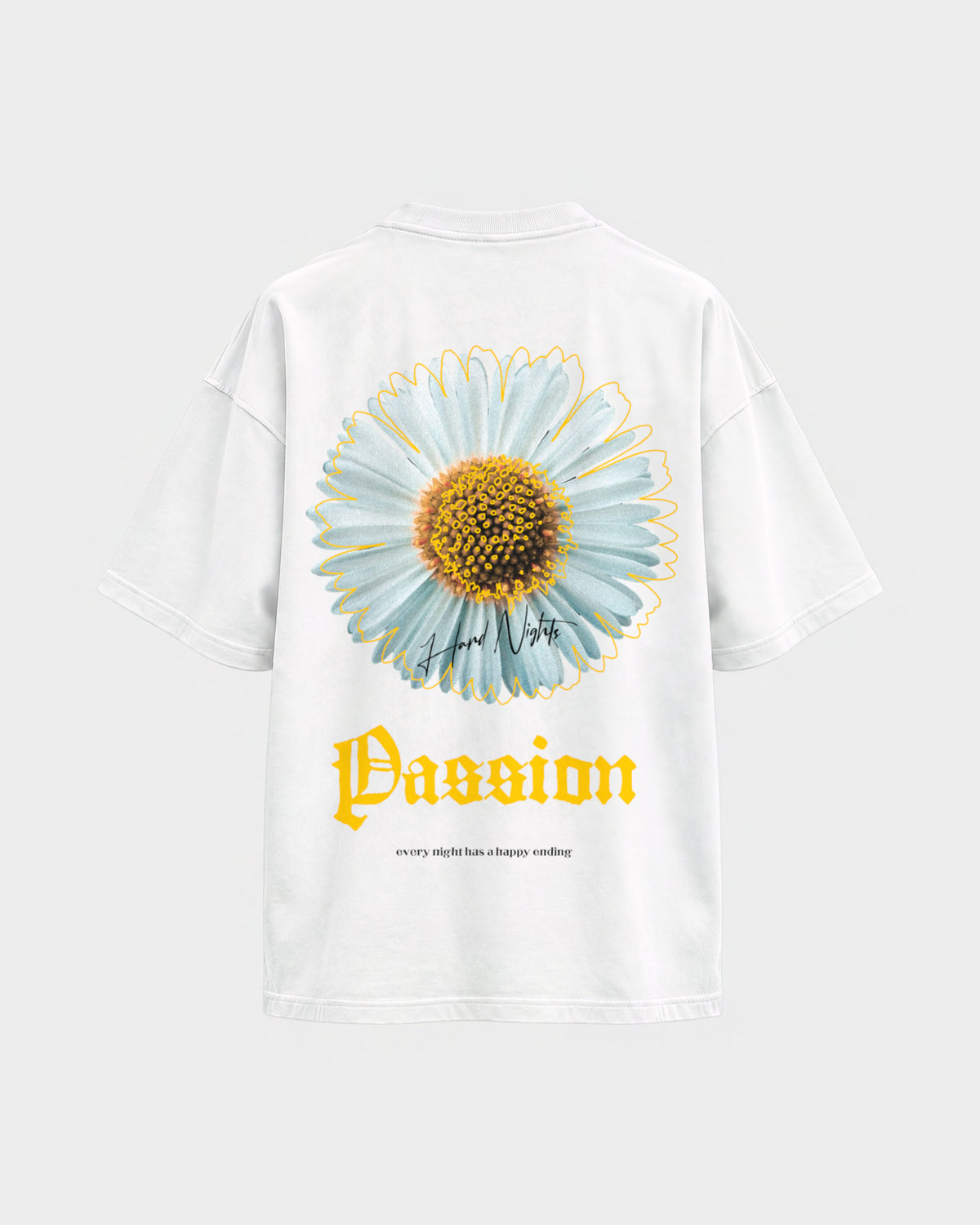 Passion flower – Oversized Shirt in Weiß, Rückenprint – Hard Nights