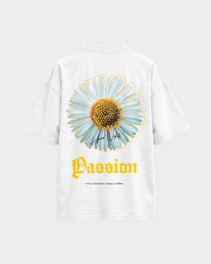Passion flower – Oversized Shirt in Weiß, Rückenprint – Hard Nights