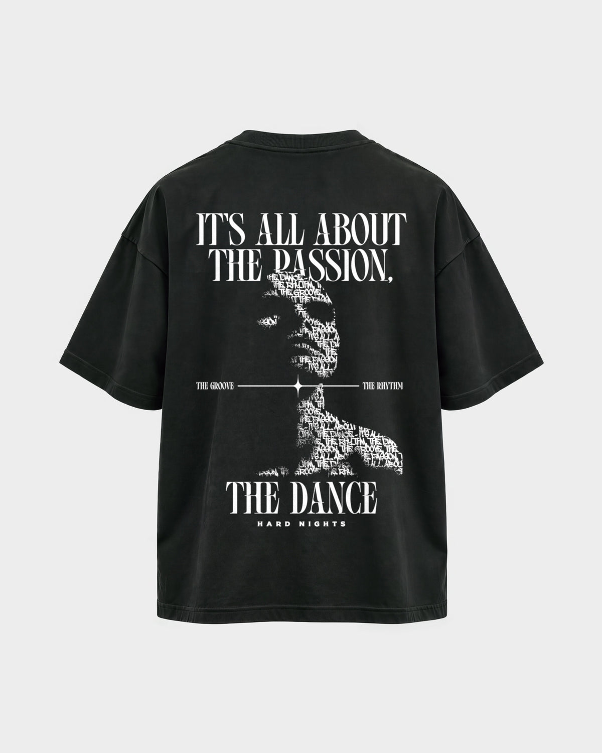 Passion – Oversized Shirt in Schwarz, Rückenprint – Hard Nights