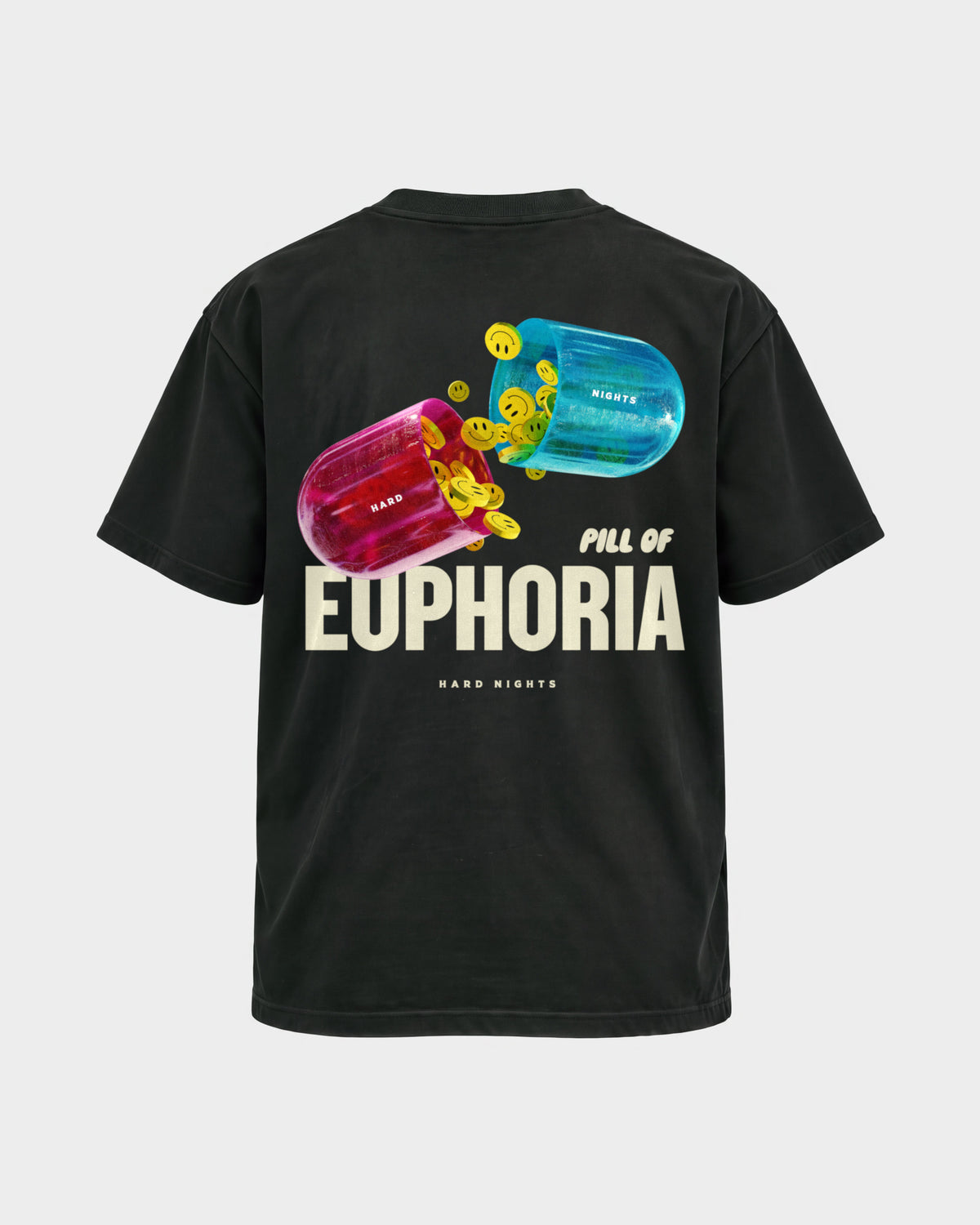 Pill of euphoria – Basic Shirt in Schwarz, Rückenprint – Hard Nights