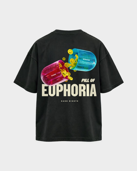 Pill of euphoria – Oversized Shirt in Schwarz, Rückenprint – Hard Nights