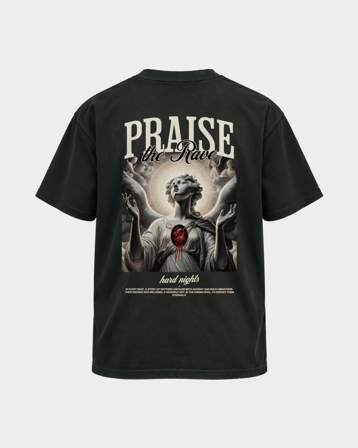 Praise the rave – Basic Shirt in Schwarz, Rückenprint – Hard Nights