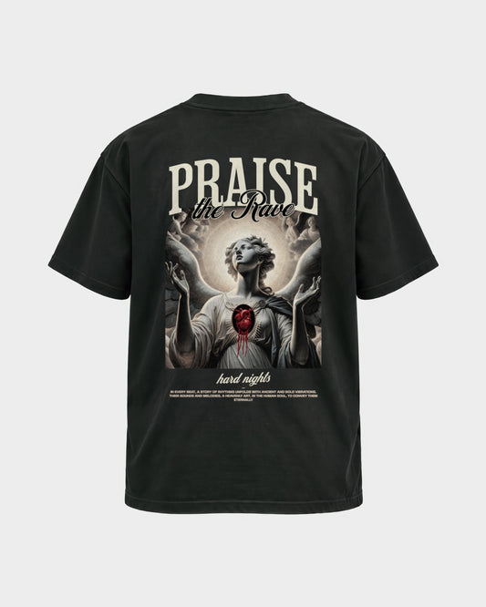 Praise the rave – Basic Shirt in Schwarz, Rückenprint – Hard Nights