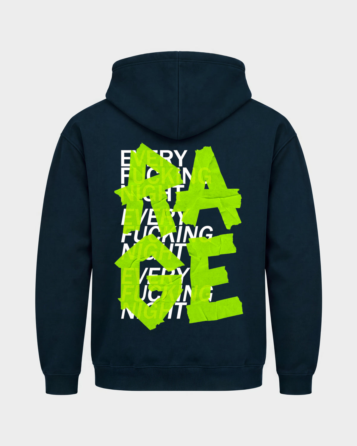 Rage – Basic Hoodie in Navy, Rückenprint – Hard Nights