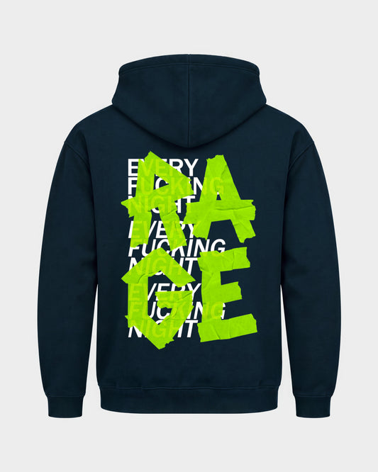 Rage – Basic Hoodie in Navy, Rückenprint – Hard Nights