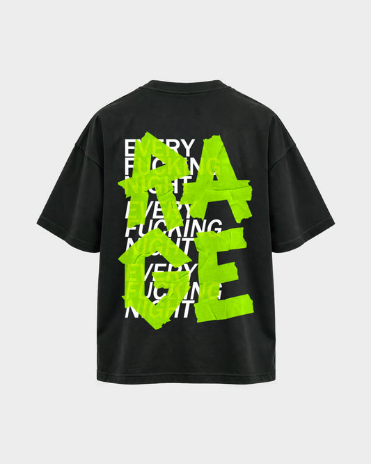 Rage – Oversized Shirt in Schwarz, Rückenprint – Hard Nights