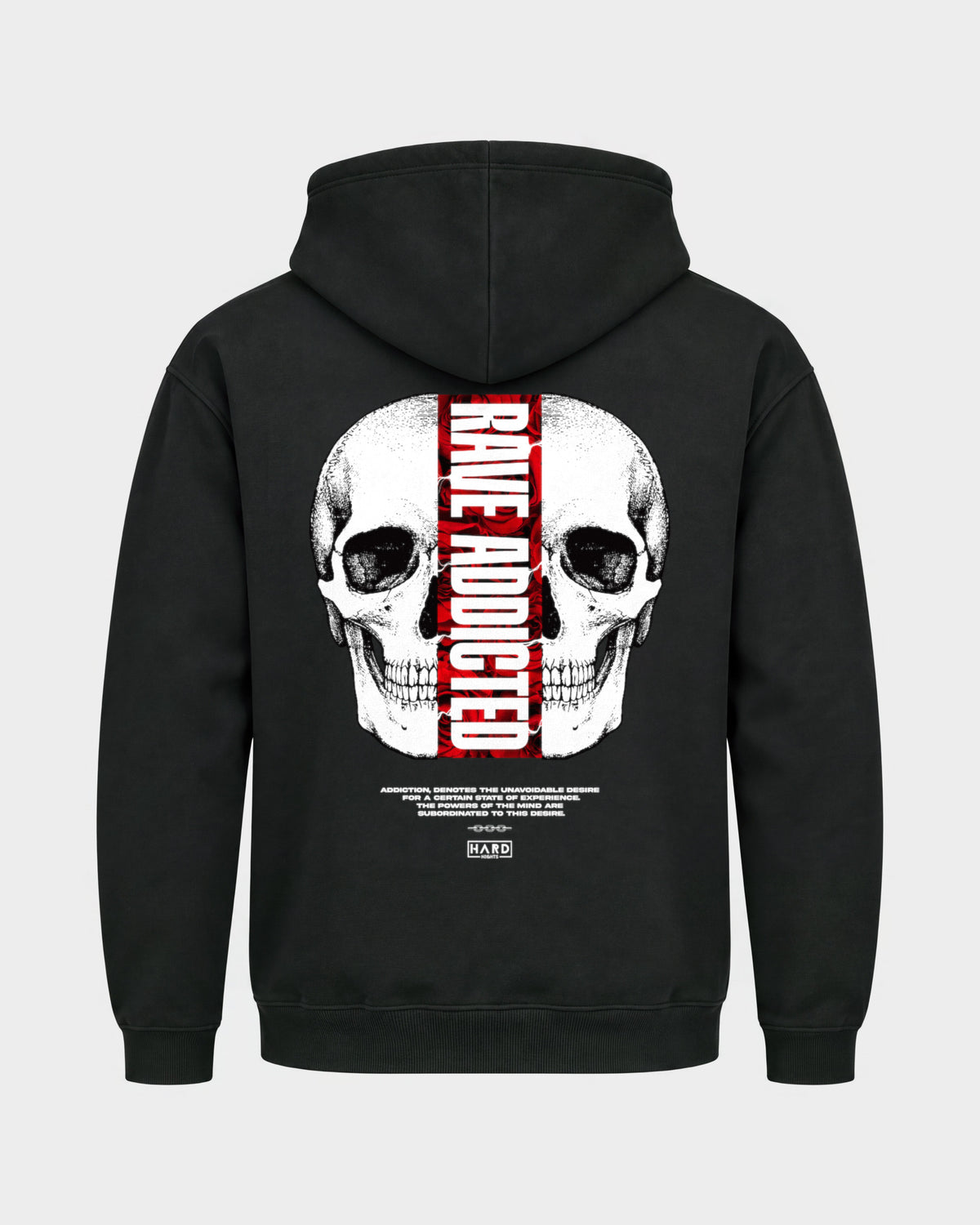 Rave Addicted – Basic Hoodie in Schwarz, Rückenprint – Hard Nights
