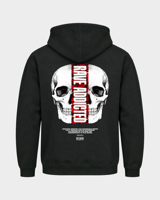 Rave Addicted – Basic Hoodie in Schwarz, Rückenprint – Hard Nights