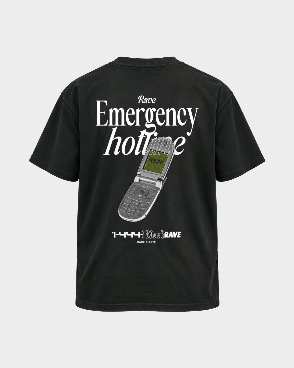 Rave emergency hotline – Basic Shirt in Schwarz, Rückenprint – Hard Nights