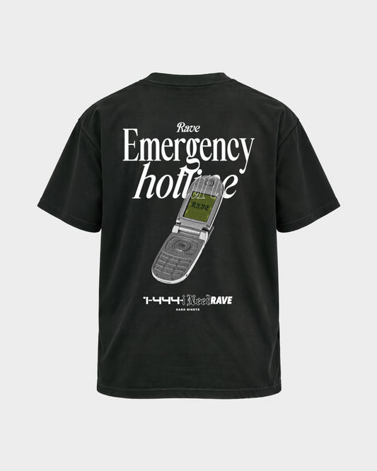 Rave emergency hotline – Basic Shirt in Schwarz, Rückenprint – Hard Nights