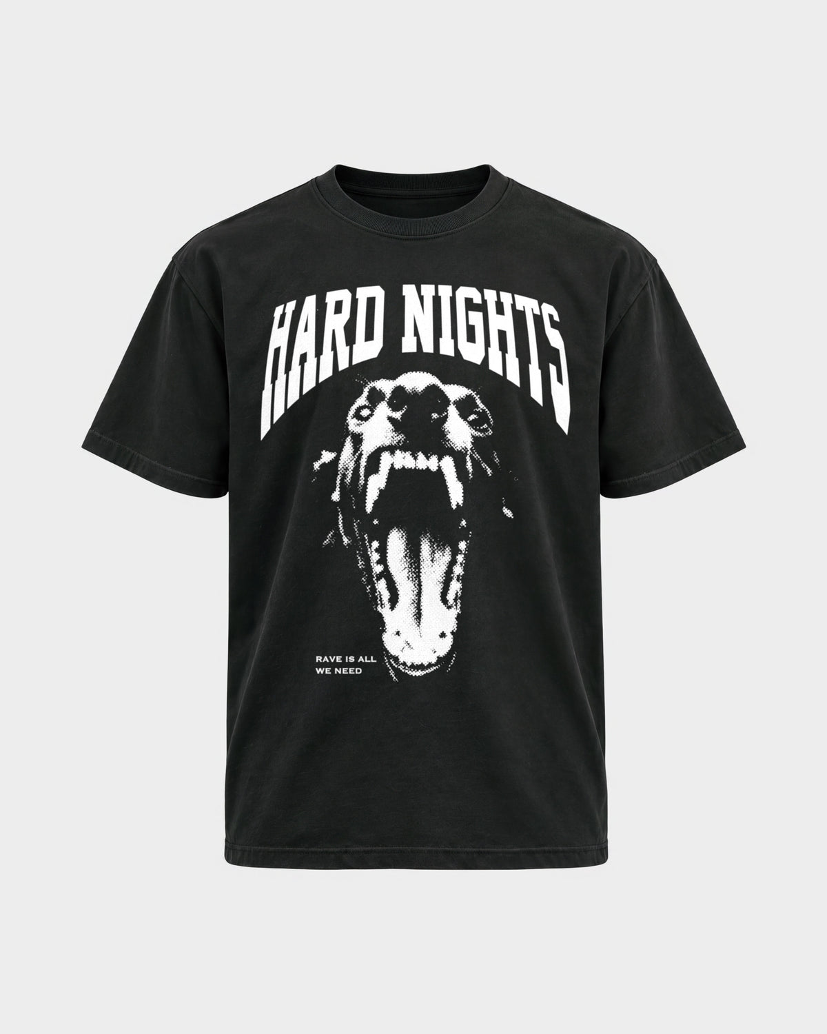 Rave is all we need – Basic Shirt in Schwarz, Frontprint – Hard Nights