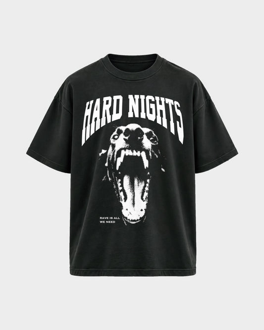 Rave is all we need – Oversized Shirt in Schwarz, Frontprint – Hard Nights
