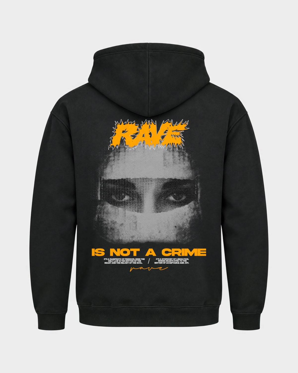Rave is not a crime – Basic Hoodie in Schwarz, Rückenprint – Hard Nights