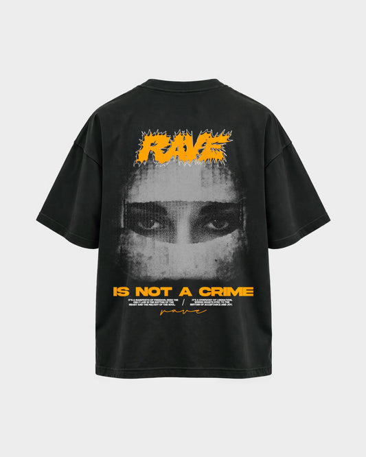Rave is not a crime – Oversized Shirt in Schwarz, Rückenprint – Hard Nights