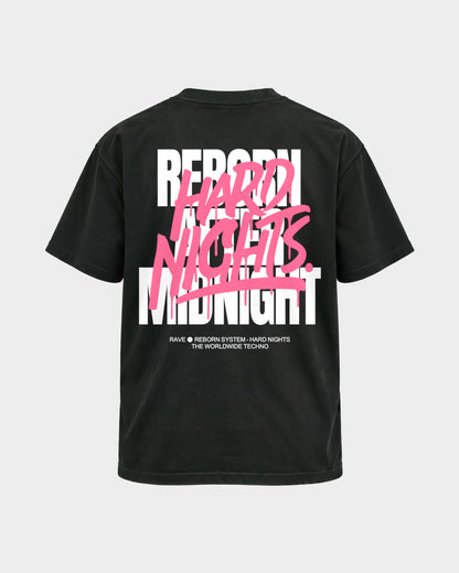 Rave Reborn System – Basic Shirt in Schwarz, Rückenprint – Hard Nights