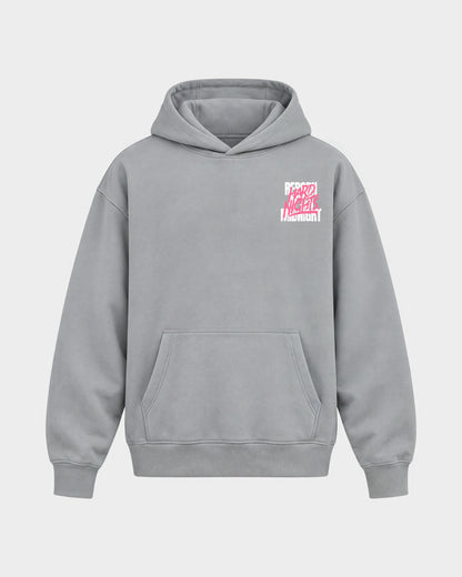 Rave Reborn System – Oversized Hoodie in Hellgrau, Frontprint – Hard Nights