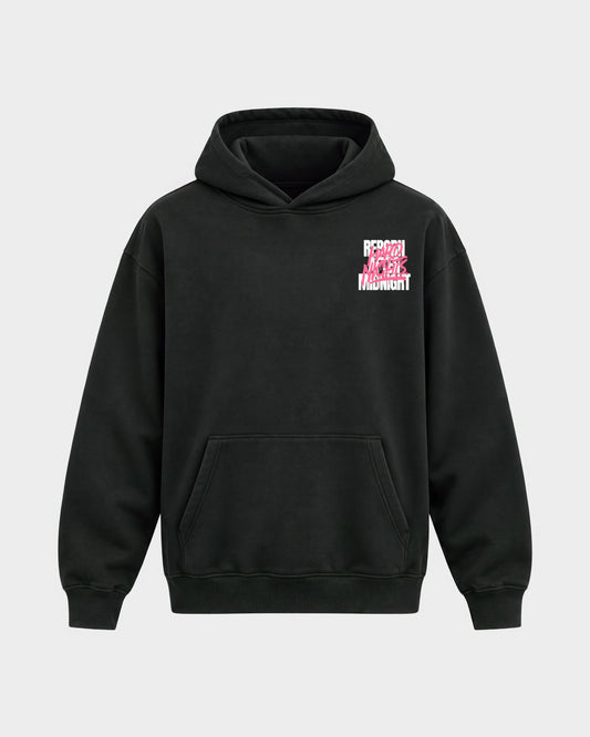 Rave Reborn System – Oversized Hoodie in Schwarz, Frontprint – Hard Nights