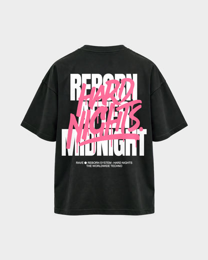 Rave Reborn System – Oversized Shirt in Schwarz, Rückenprint – Hard Nights