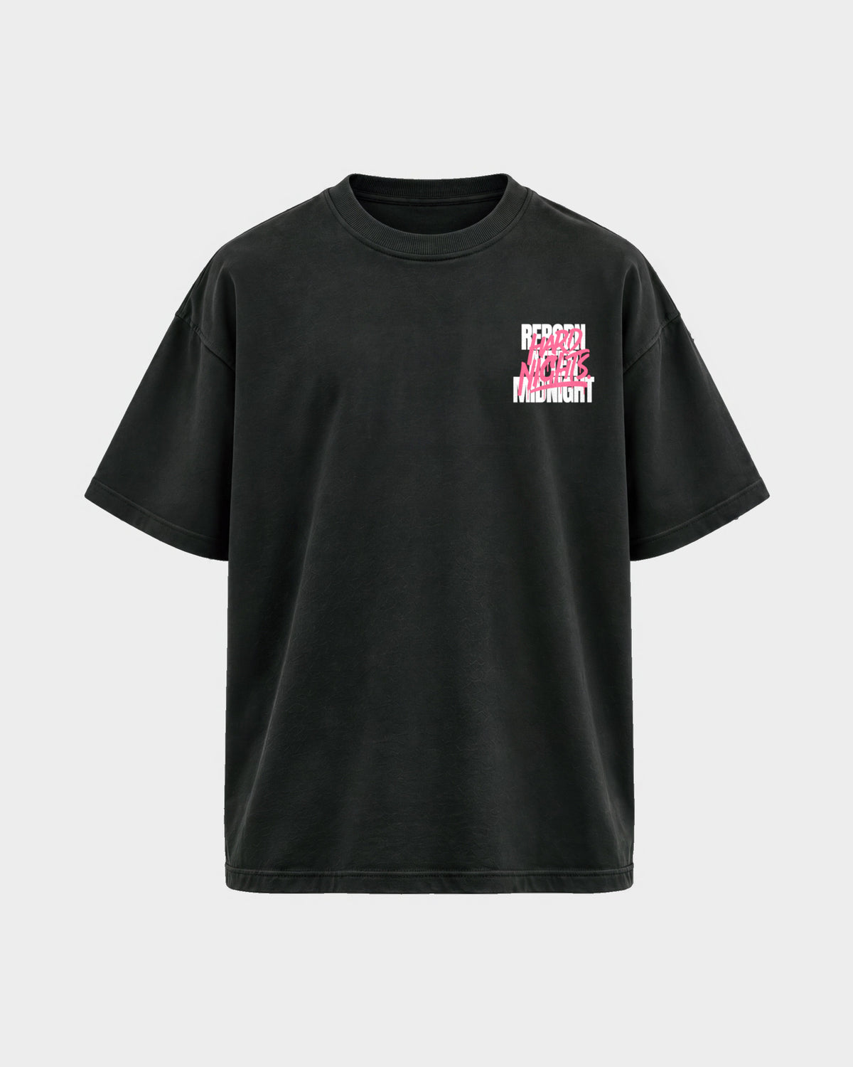 Rave Reborn System – Oversized Shirt in Schwarz, Frontprint – Hard Nights