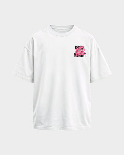 Rave Reborn System – Oversized Shirt in Weiß, Frontprint – Hard Nights