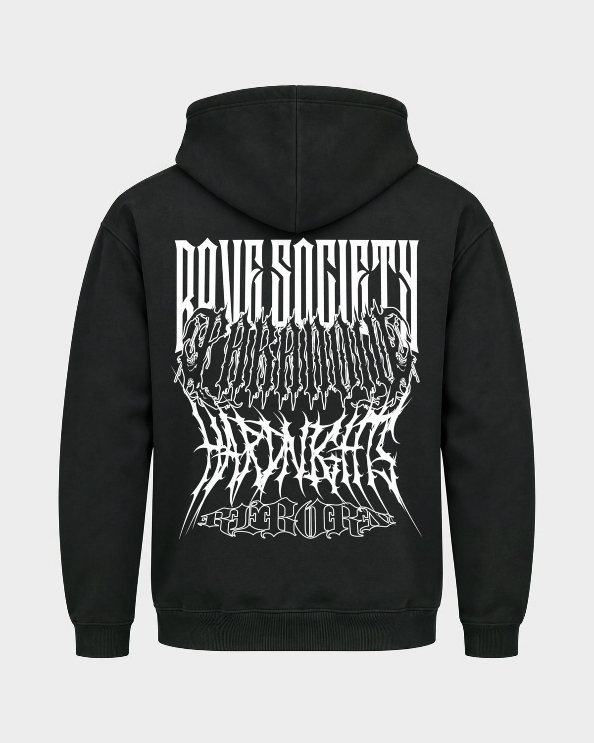 Rave Society – Basic Hoodie in Schwarz, Rückenprint – Hard Nights