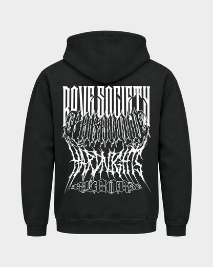 Rave Society – Basic Hoodie in Schwarz, Rückenprint – Hard Nights