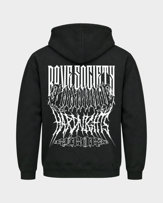 Rave Society – Basic Hoodie in Schwarz, Rückenprint – Hard Nights
