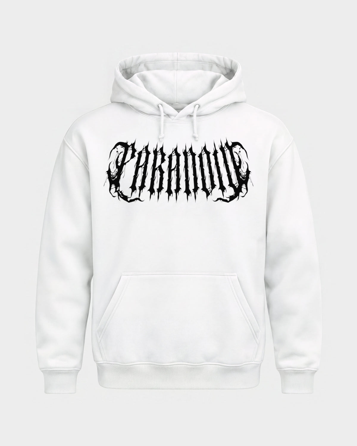 Rave Society – Basic Hoodie in Weiß, Frontprint – Hard Nights