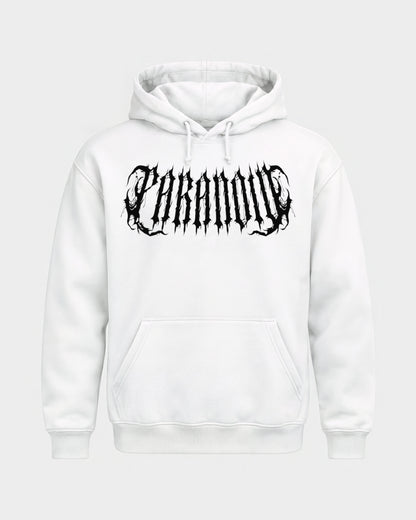 Rave Society – Basic Hoodie in Weiß, Frontprint – Hard Nights