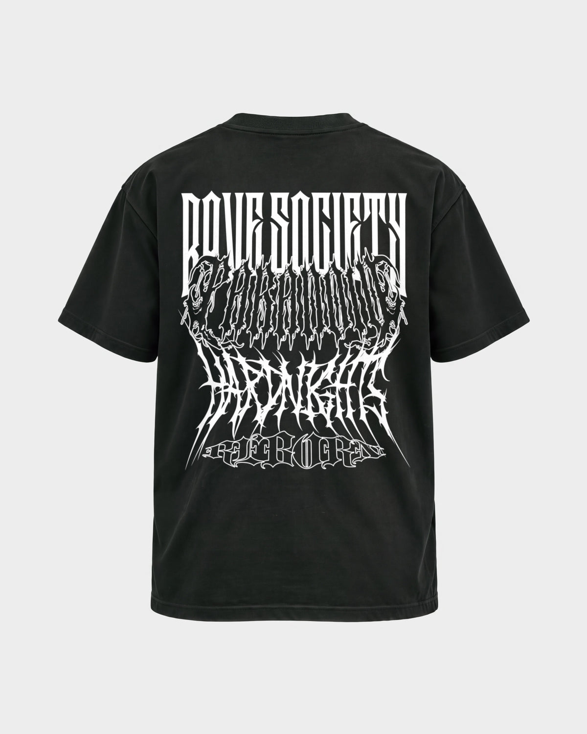 Rave Society – Basic Shirt in Schwarz, Rückenprint – Hard Nights