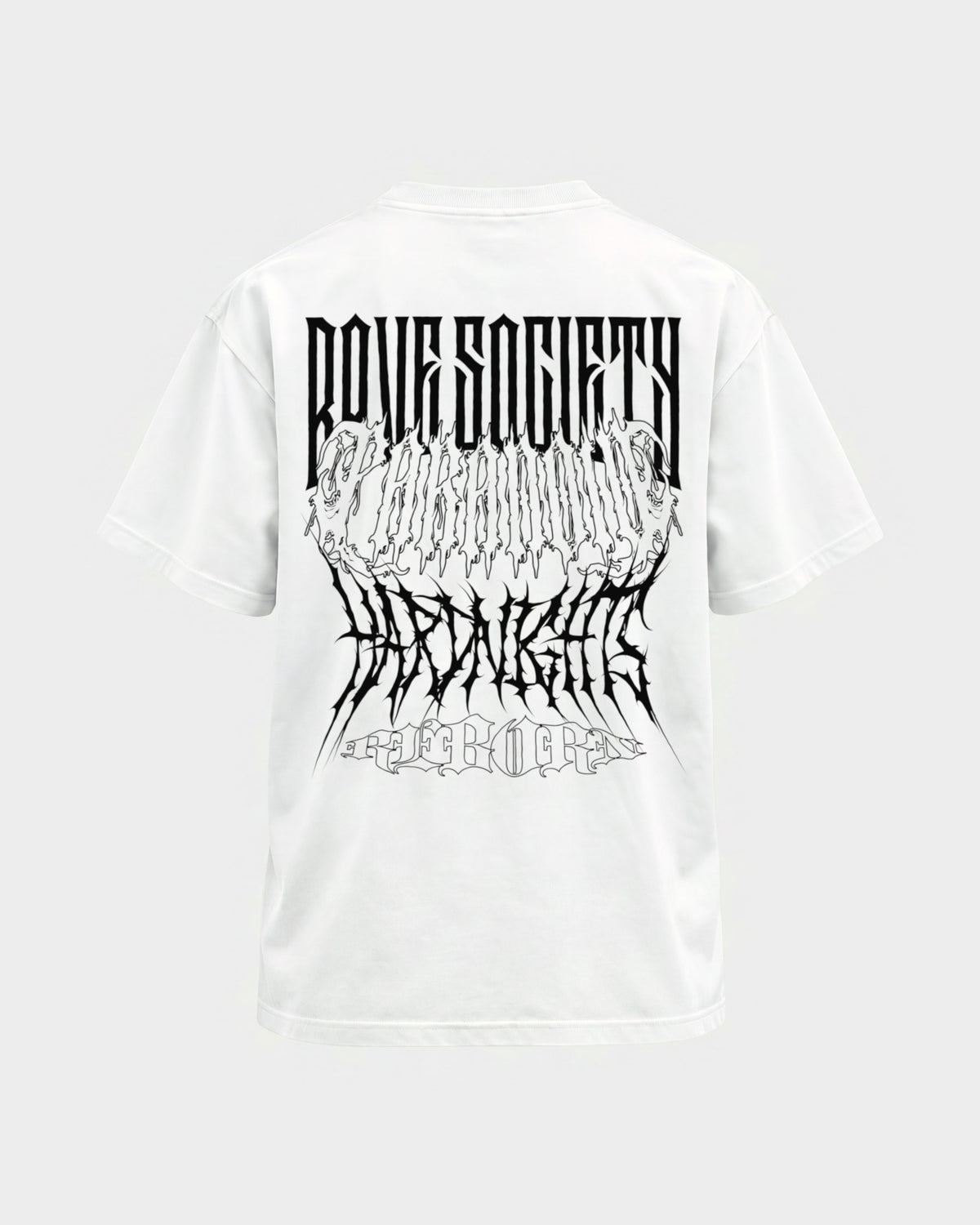 Rave Society – Basic Shirt in Weiß, Rückenprint – Hard Nights