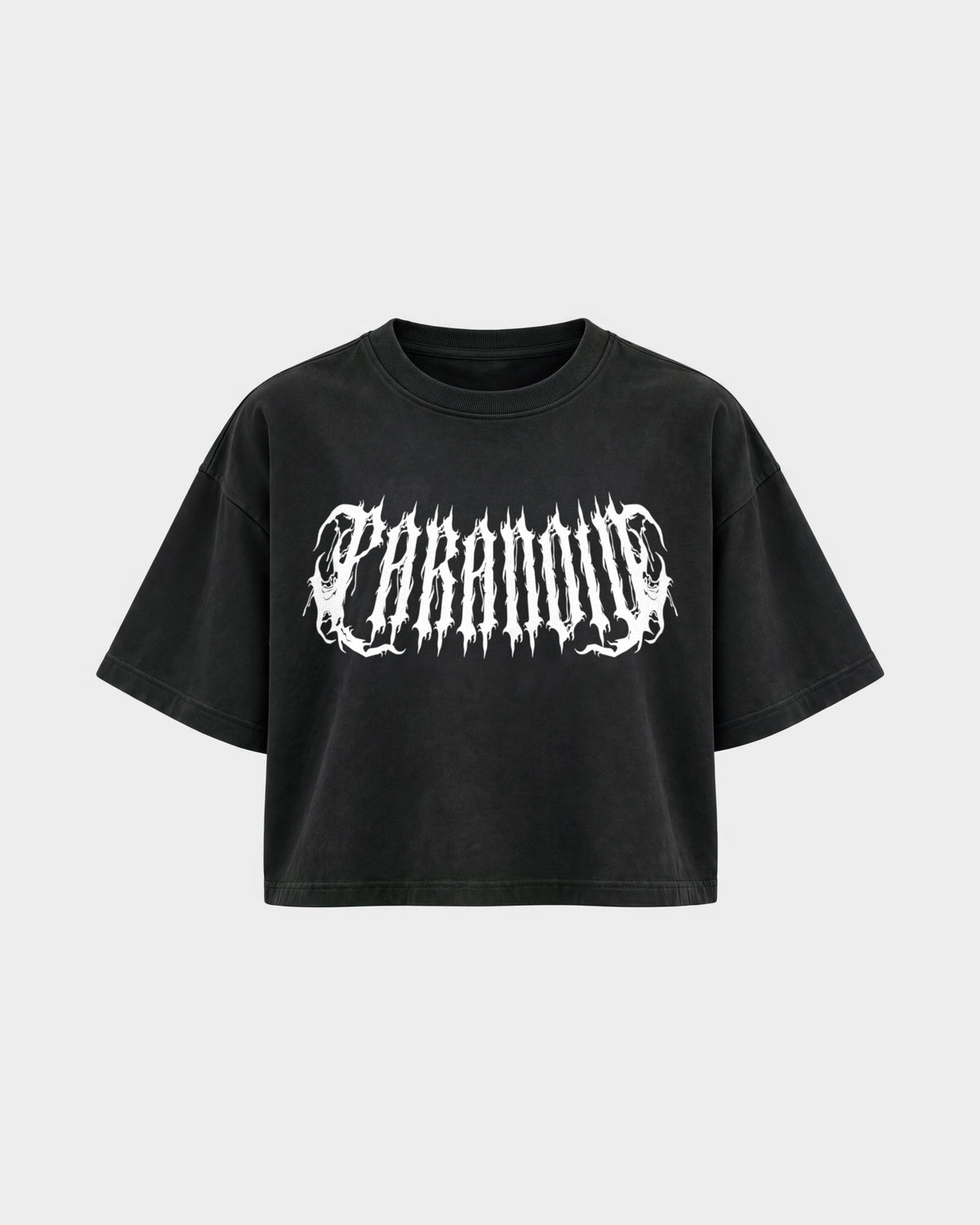 Rave Society – Oversized Crop Top in Schwarz, Frontprint – Hard Nights