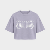 Rave Society mit PARANOID-Motiv – Crop Top in Soft Lilac – Vorderansicht