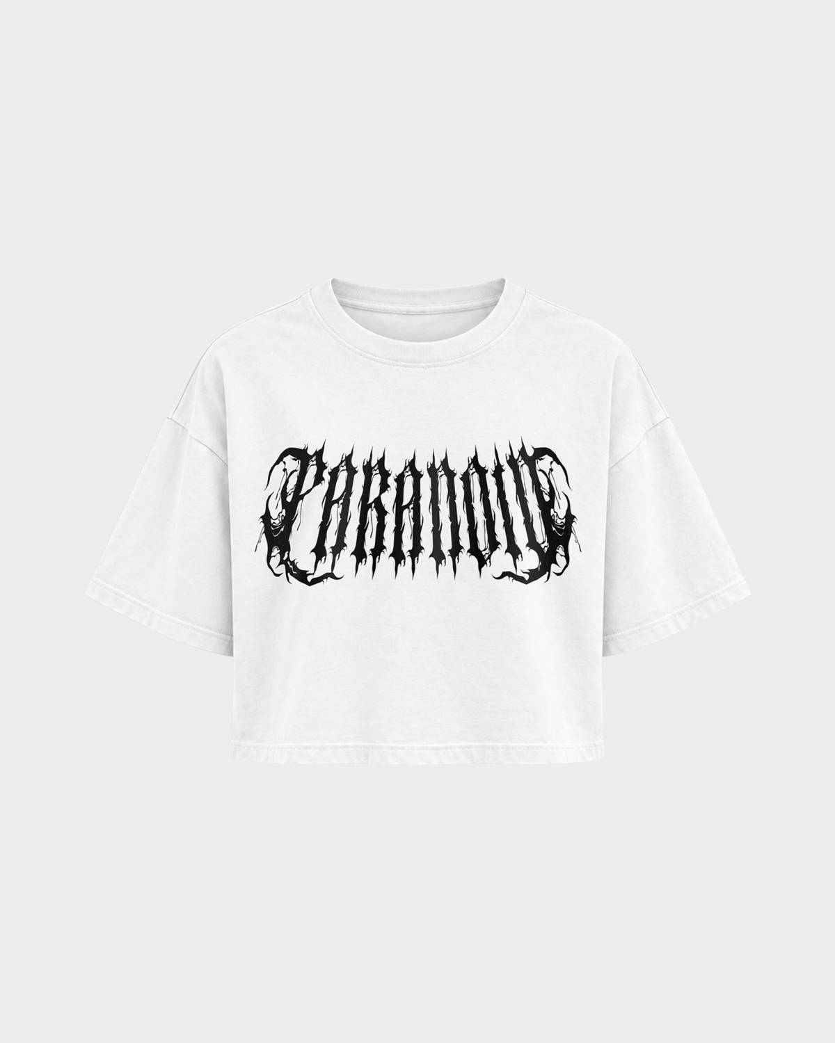 Rave Society mit PARANOID-Motiv – Crop Top in Weiß – Vorderansicht