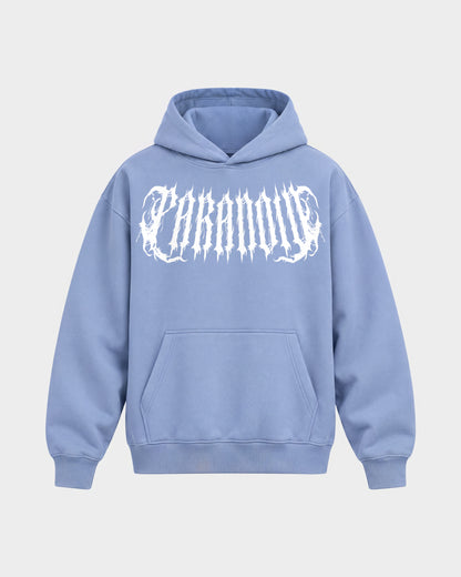 Rave Society – Oversized Hoodie in Puderblau, Frontprint – Hard Nights
