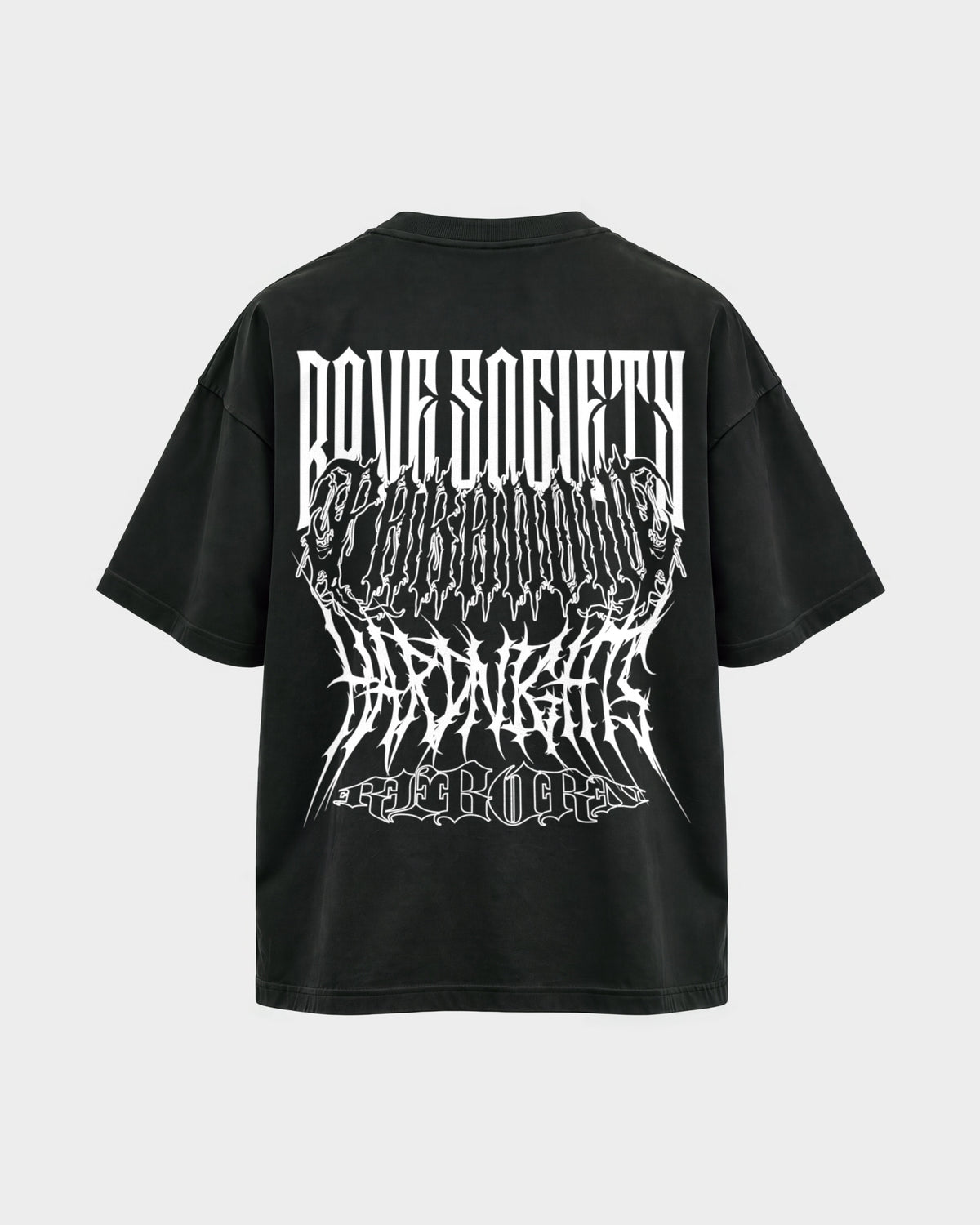Rave Society – Oversized Shirt in Schwarz, Rückenprint – Hard Nights