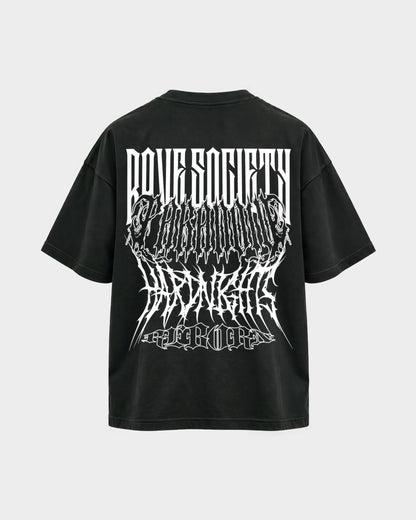 Rave Society – Oversized Shirt in Schwarz, Rückenprint – Hard Nights