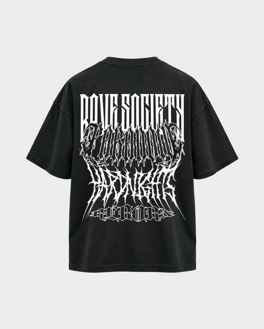 Rave Society – Oversized Shirt in Schwarz, Rückenprint – Hard Nights