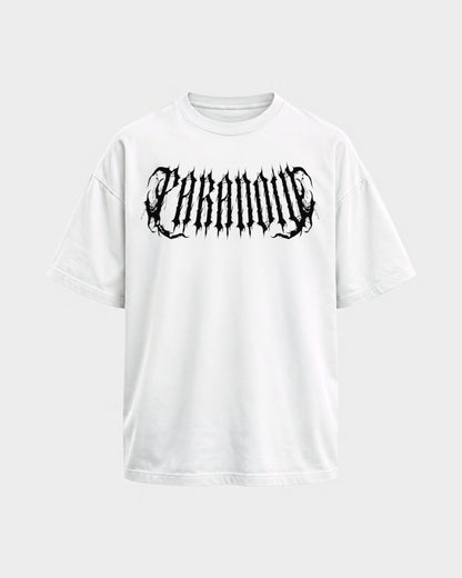 Rave Society – Oversized Shirt in Weiß, Frontprint – Hard Nights