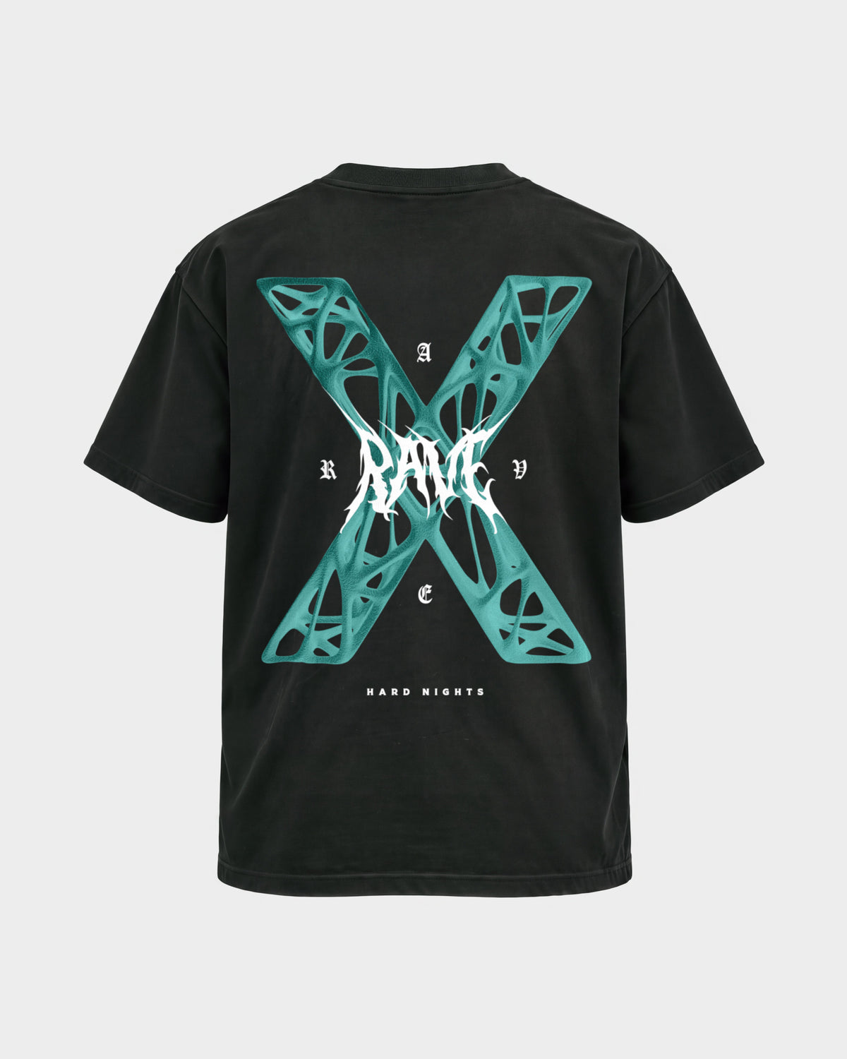 Rave X – Basic Shirt in Schwarz, Rückenprint – Hard Nights