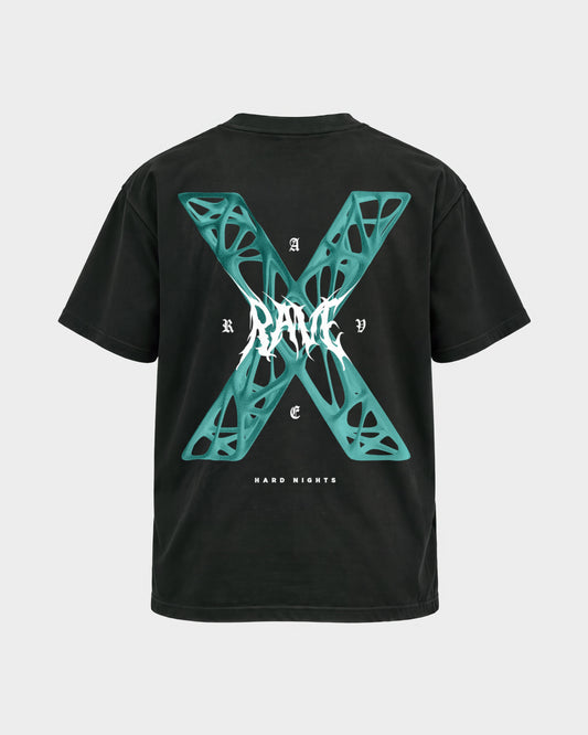 Rave X – Basic Shirt in Schwarz, Rückenprint – Hard Nights