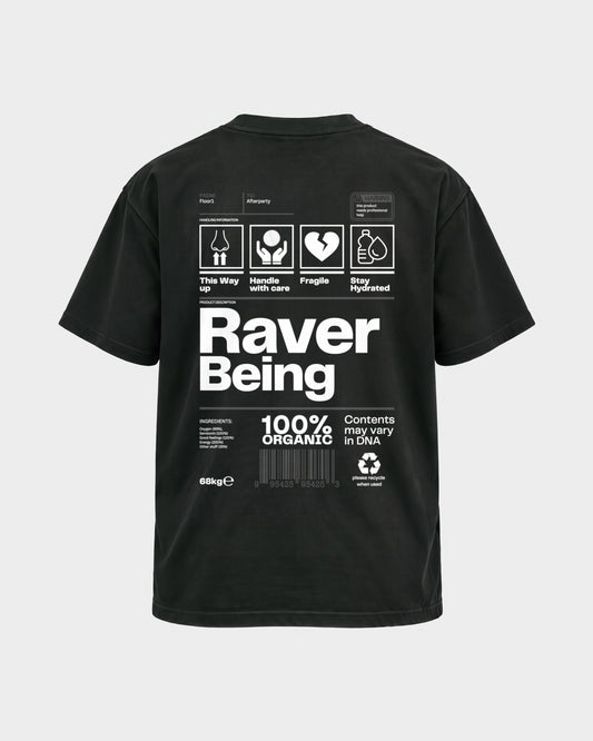 Raver Being – Basic Shirt in Schwarz, Rückenprint – Hard Nights