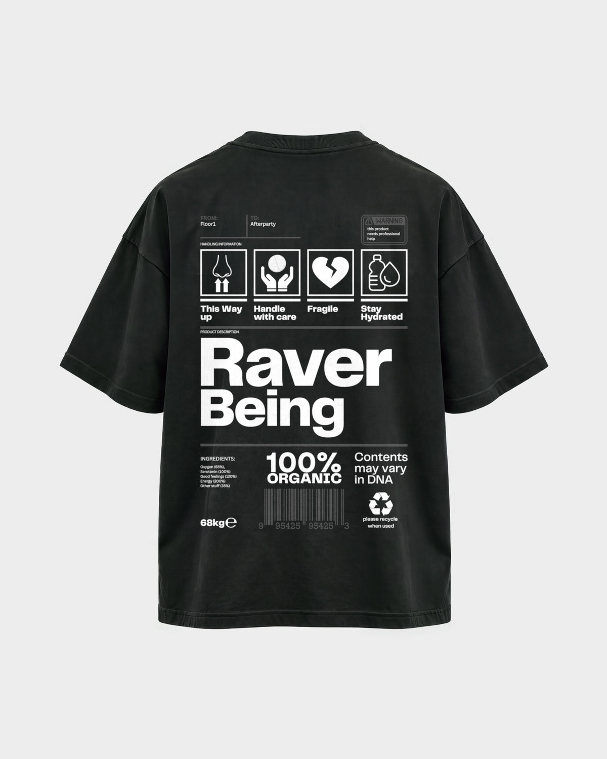 Raver Being – Oversized Shirt in Schwarz, Rückenprint – Hard Nights
