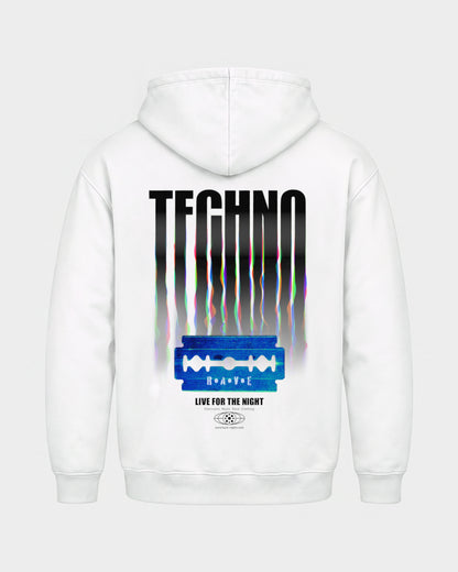 Razor Blade – Basic Hoodie in Weiß, Rückenprint – Hard Nights