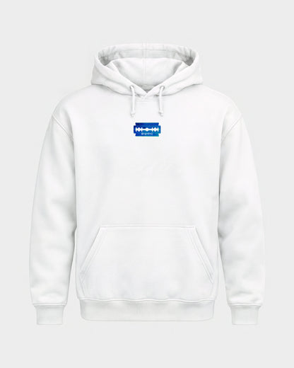 Razor Blade – Basic Hoodie in Weiß, Frontprint – Hard Nights