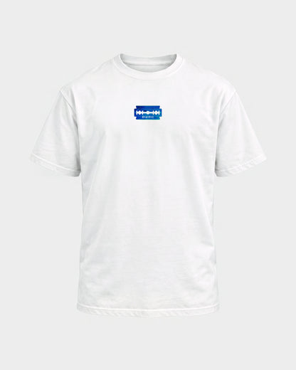 Razor Blade – Basic Shirt in Weiß, Frontprint – Hard Nights