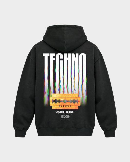 Razor Blade – Oversized Hoodie in Schwarz, Rückenprint – Hard Nights