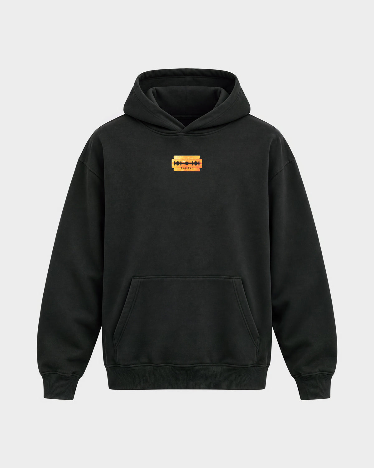 Razor Blade – Oversized Hoodie in Schwarz, Frontprint – Hard Nights