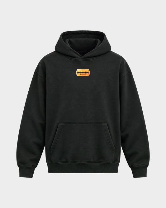 Razor Blade – Oversized Hoodie in Schwarz, Frontprint – Hard Nights
