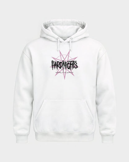 Reborn After Midnight – Basic Hoodie in Weiß, Frontprint – Hard Nights